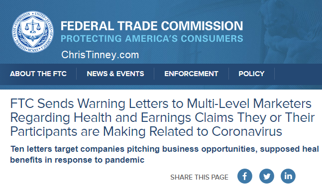 FTC Warns 10  Network Marketing Companies
